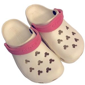 RARE Crocs Disney Mickey Mouse Head Holes White Pink Youth 3.5